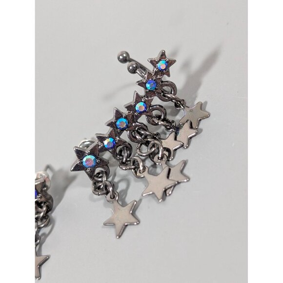 Gray Metallic Star Charm Rhinestone Ear Climber Cuff Pierced Celestial Goth - Picture 2 of 6